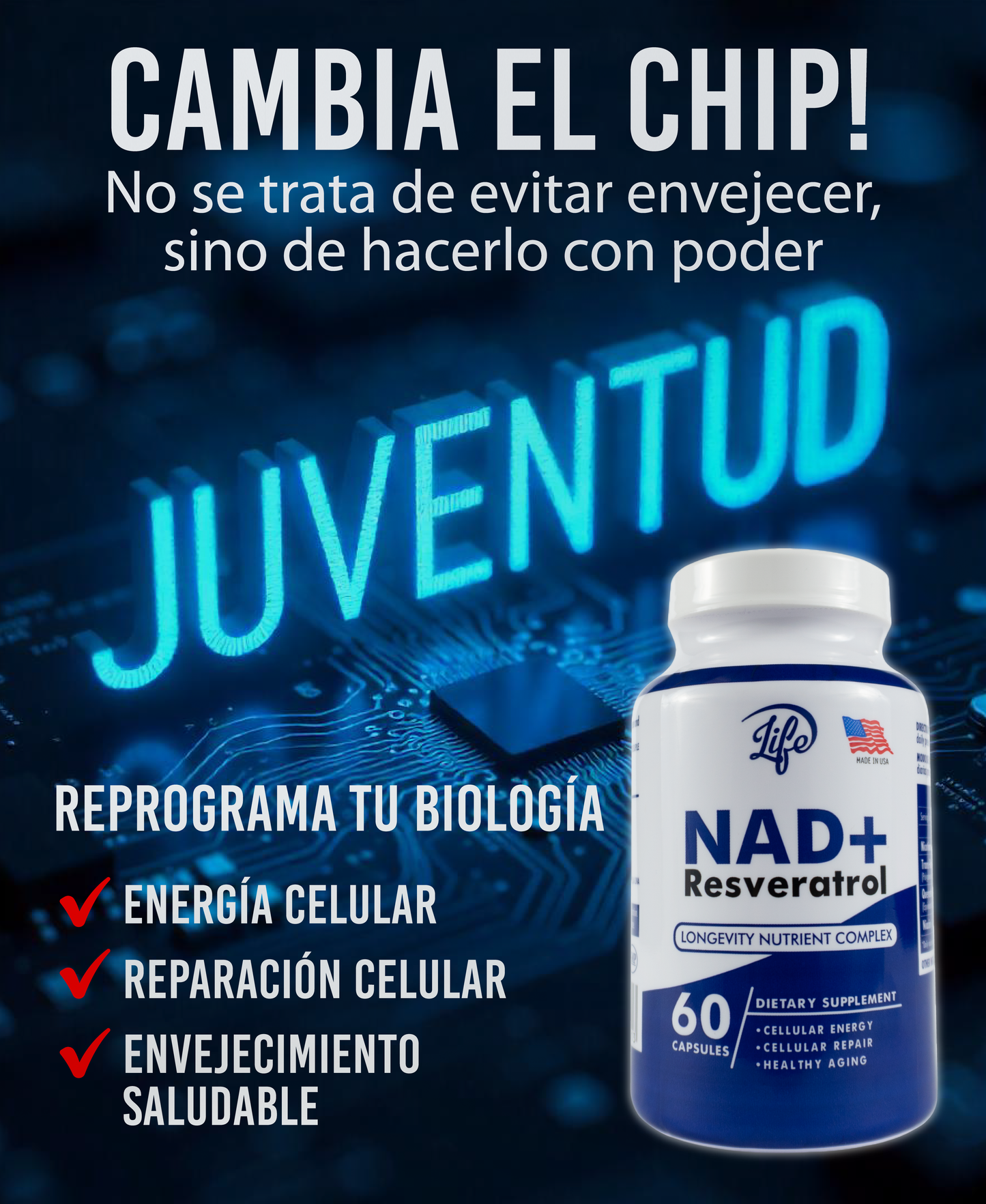 NAD+ RESVERATROL - 60 CAPSULAS