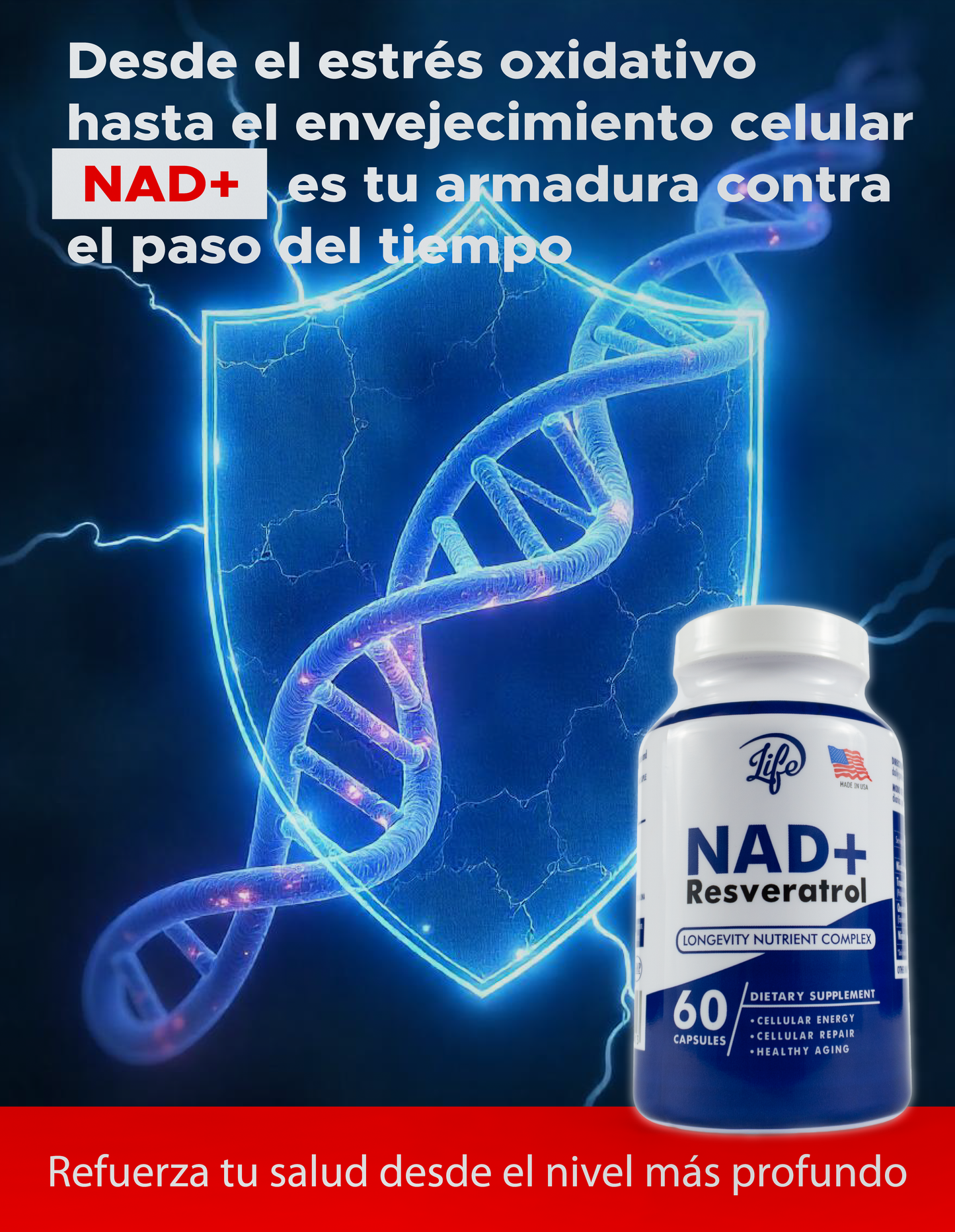 NAD+ RESVERATROL - 60 CAPSULAS